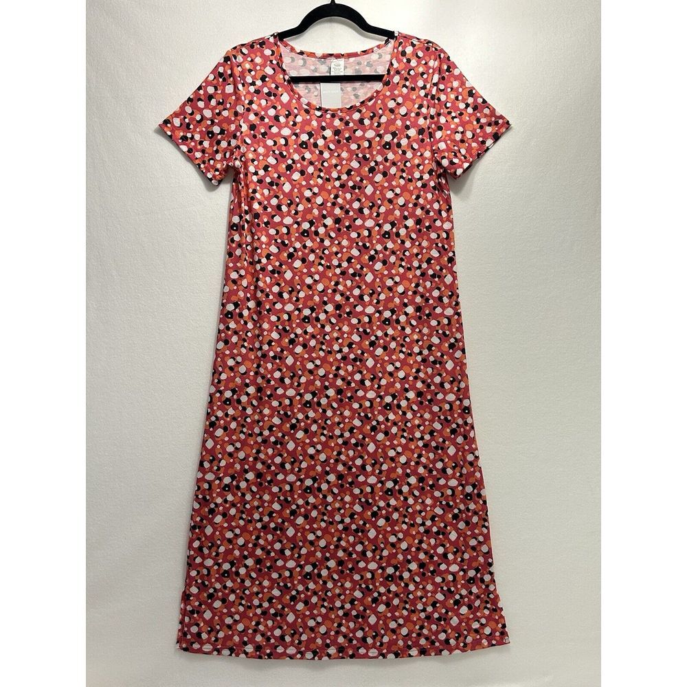West Loop Womens Short Sleeve Maxi Dress Pink Multicolored Dots Medium NWT Retro